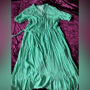 Green floral wrap dress